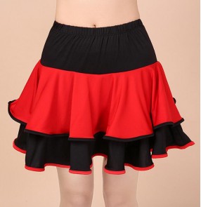 Black red patchwork ruffles mini length women's ladies female practice competition performance samba latin salsa cha cha dance skirts 